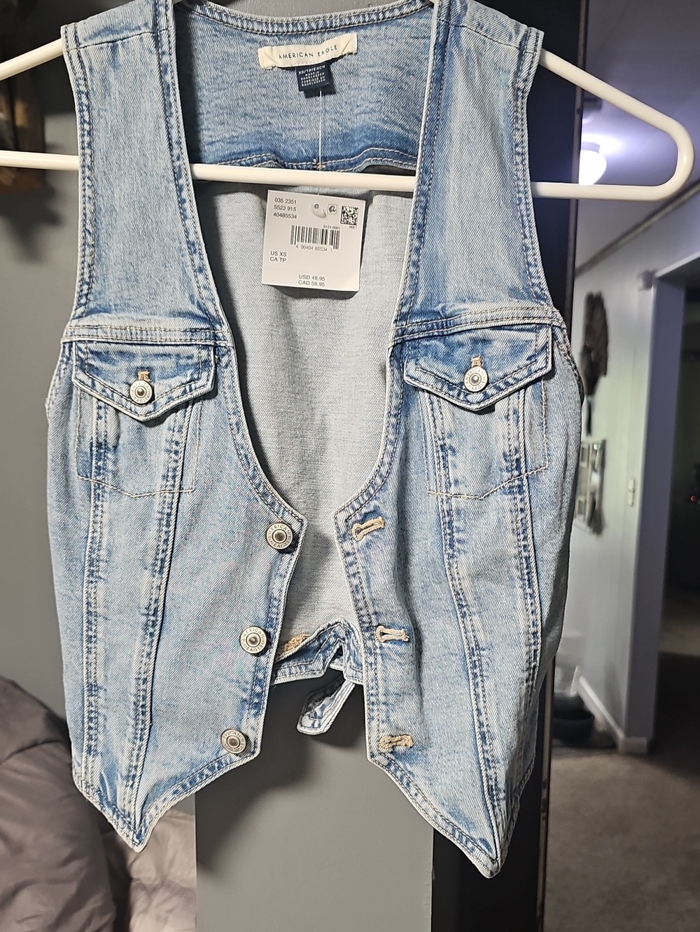 American Eagle Outfitters Light Blue Denim Vest